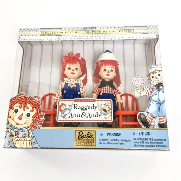 Raggedy  Anne Andy Mattel Kelly Tommy Barbie Storybook Chairs Perfect in Box - Picture 3 of 4